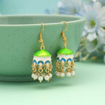 Parrot green color meenakari earrings festive style 1