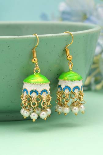 Parrot green color meenakari earrings festive style