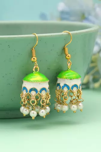 Parrot green color meenakari earrings festive style