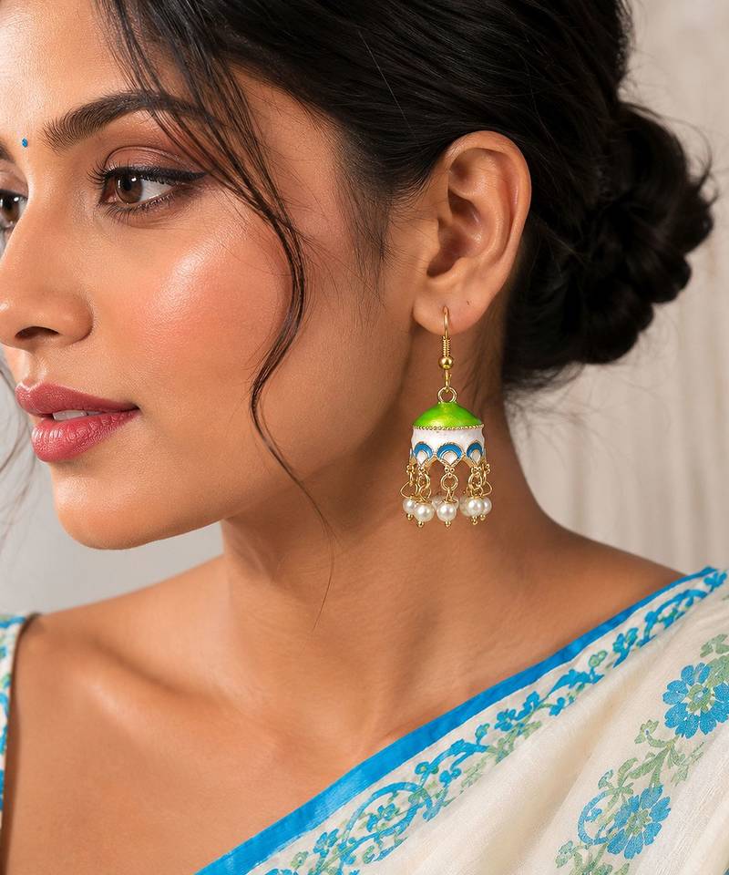 Parrot green color meenakari earrings festive style