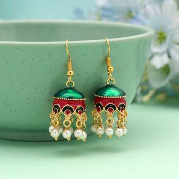 Red & green color meenakari earrings ethnic finish 1