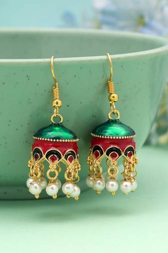 Red & green color meenakari earrings ethnic finish