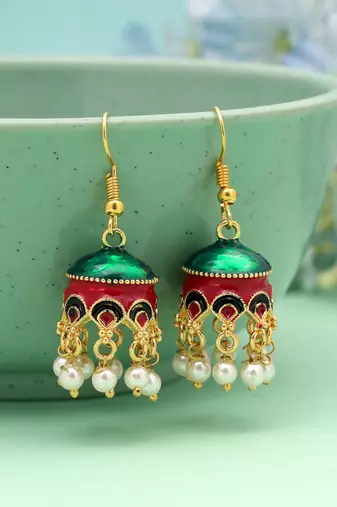Red & green color meenakari earrings ethnic finish