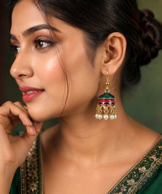 Red & green color meenakari earrings ethnic finish 2