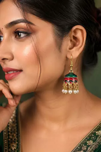 Red & green color meenakari earrings ethnic finish