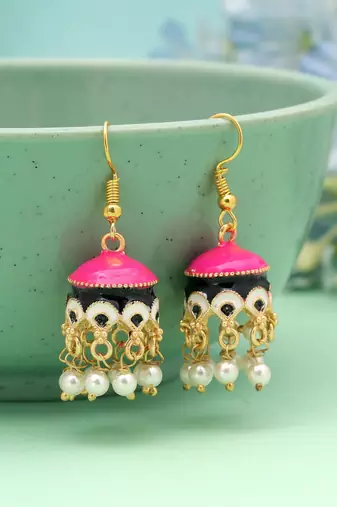 Pink & black color meenakari earrings designer style