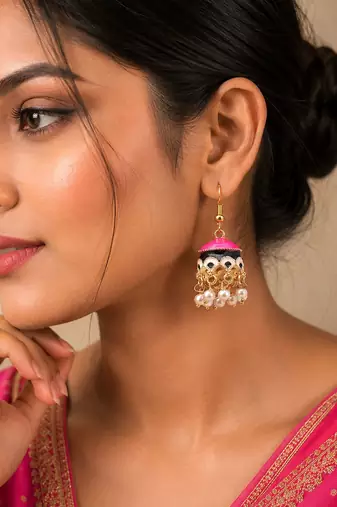 Pink & black color meenakari earrings designer style