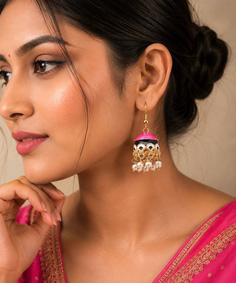 Pink & black color meenakari earrings designer style