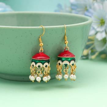 Maroon & green color meenakari earrings handmade look 1