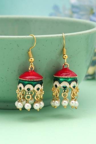 Maroon & green color meenakari earrings handmade look