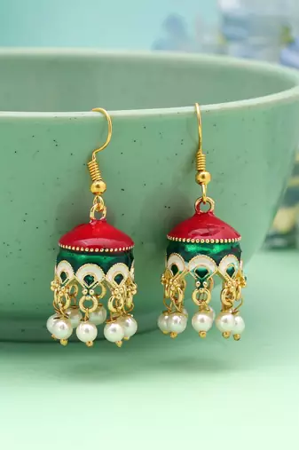 Maroon & green color meenakari earrings handmade look