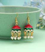 Maroon & green color meenakari earrings handmade look