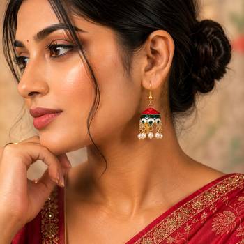 Maroon & green color meenakari earrings handmade look 2