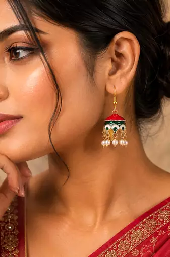 Maroon & green color meenakari earrings handmade look