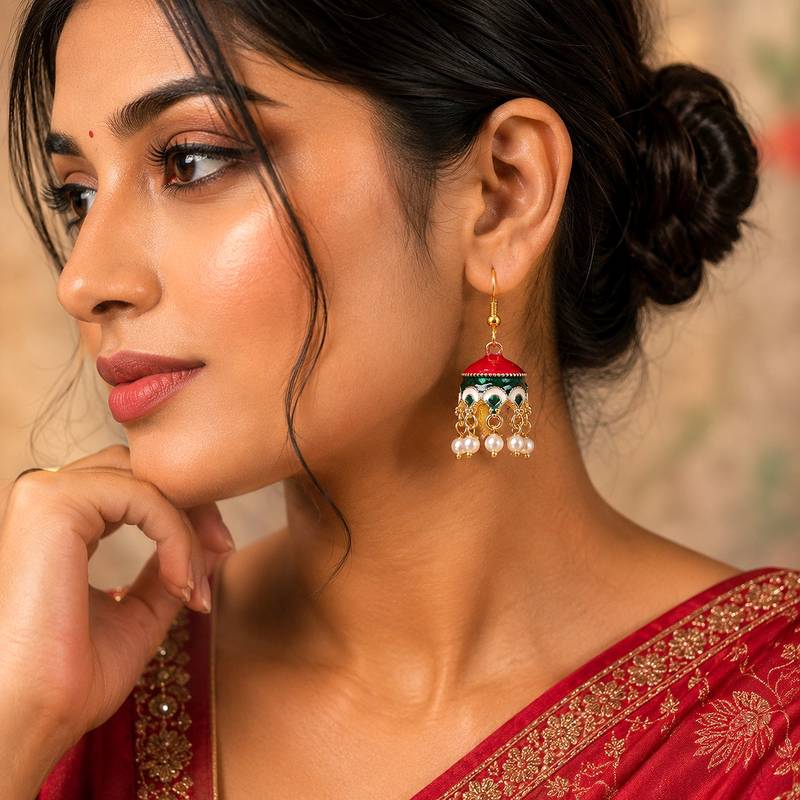 Maroon & green color meenakari earrings handmade look