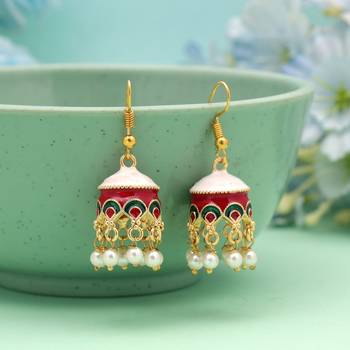 White color meenakari earrings elegant ethnic design 1