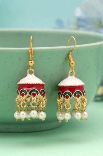 White color meenakari earrings elegant ethnic design