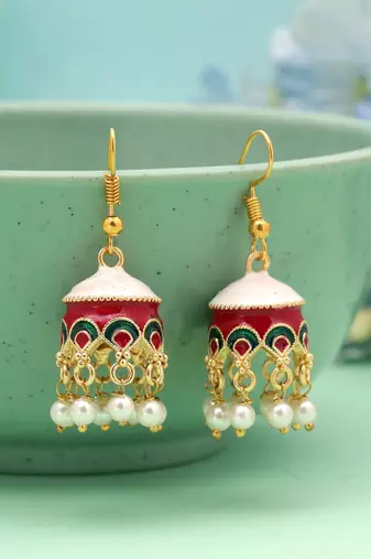 White color meenakari earrings elegant ethnic design
