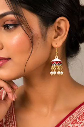 White color meenakari earrings elegant ethnic design
