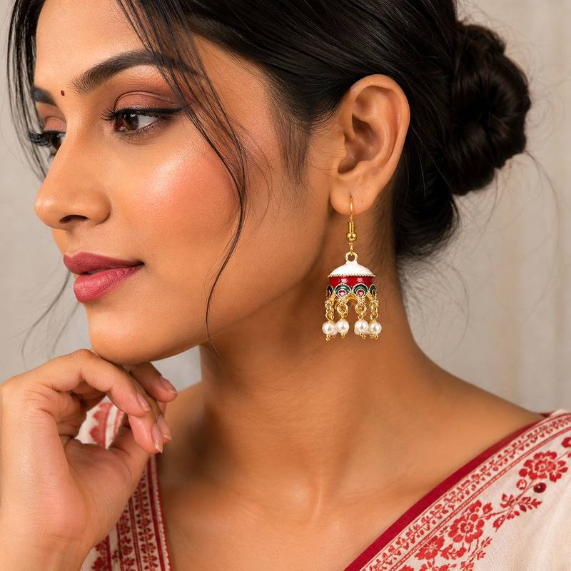 White color meenakari earrings elegant ethnic design
