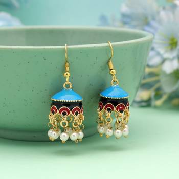 Sky blue color meenakari earrings traditional look 1