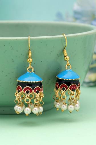Sky blue color meenakari earrings traditional look