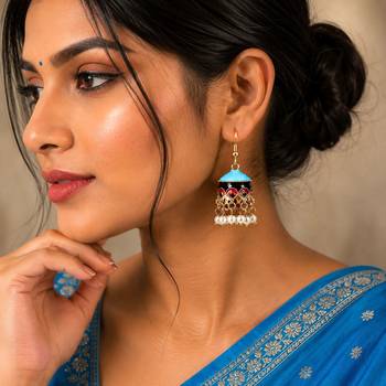 Sky blue color meenakari earrings traditional look 2