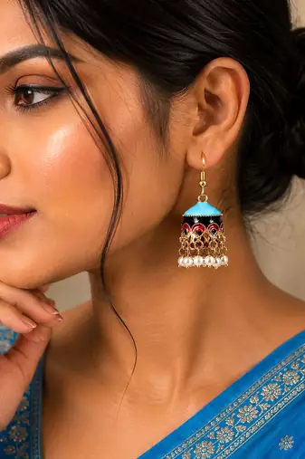 Sky blue color meenakari earrings traditional look