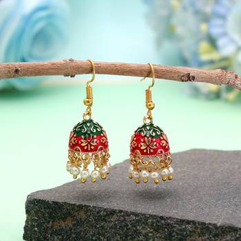 Maroon & green color mint meena earrings handmade 1