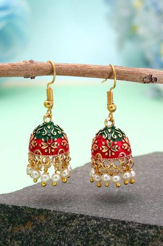 Maroon & green color mint meena earrings handmade