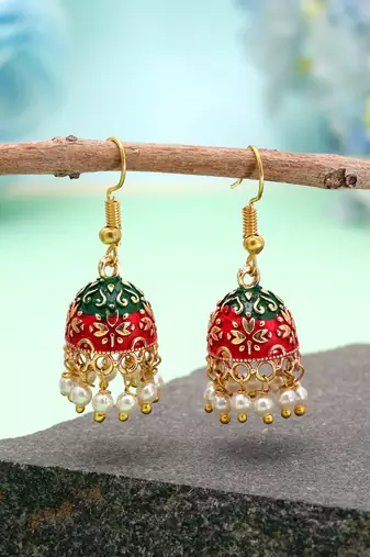 Maroon & green color mint meena earrings handmade