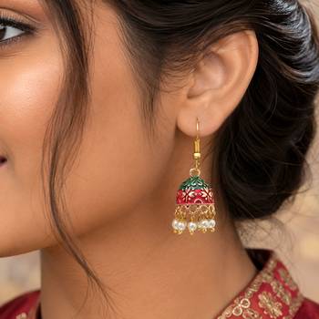 Maroon & green color mint meena earrings handmade 2