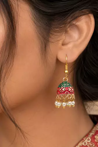 Maroon & green color mint meena earrings handmade