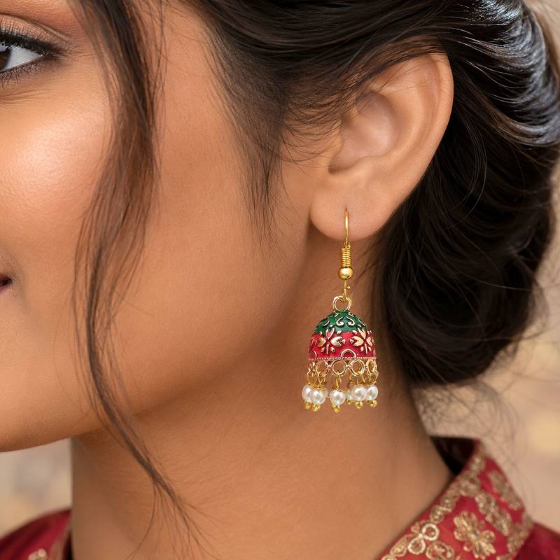 Maroon & green color mint meena earrings handmade