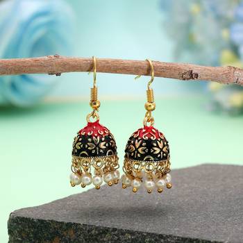 Black color mint meena earrings traditional design 1