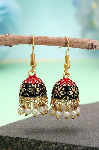 Black color mint meena earrings traditional design