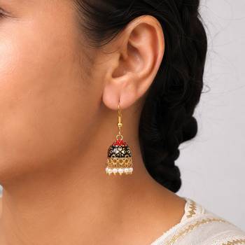 Black color mint meena earrings traditional design 2