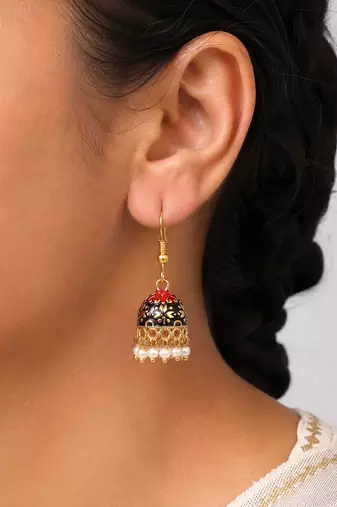 Black color mint meena earrings traditional design