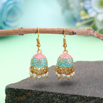 Firozi color mint meena earrings ethnic fashion look 1