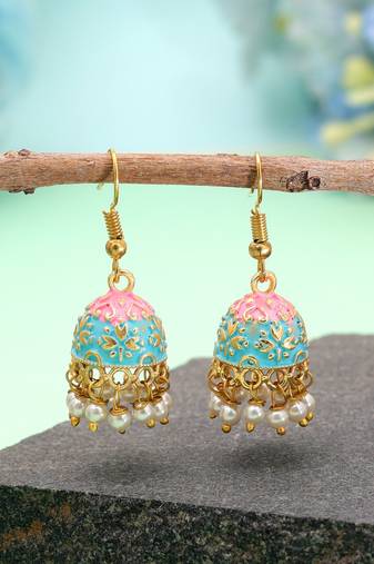 Firozi color mint meena earrings ethnic fashion look
