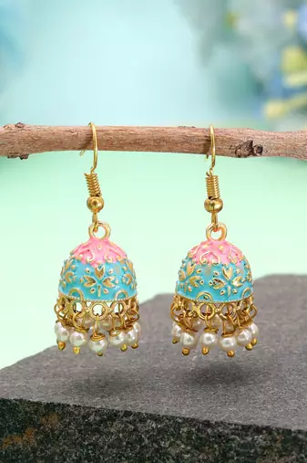 Firozi color mint meena earrings ethnic fashion look