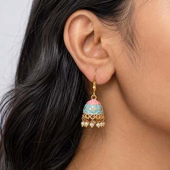 Firozi color mint meena earrings ethnic fashion look 2