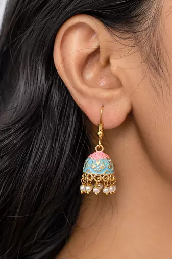 Firozi color mint meena earrings ethnic fashion look
