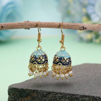 Blue color mint meena earrings handmade finish 1