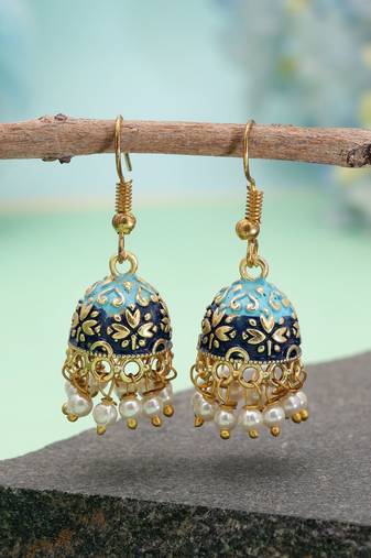 Blue color mint meena earrings handmade finish