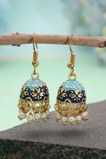 Blue color mint meena earrings handmade finish