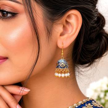 Blue color mint meena earrings handmade finish 2
