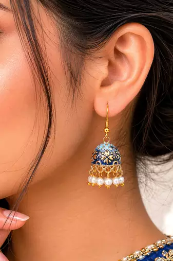 Blue color mint meena earrings handmade finish