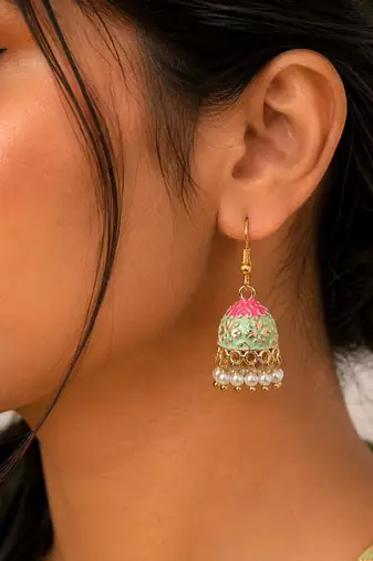 Pista green color mint meena earrings festive design
