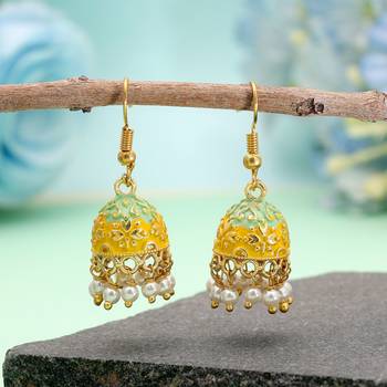 Yellow color mint meena earrings ethnic pattern 1